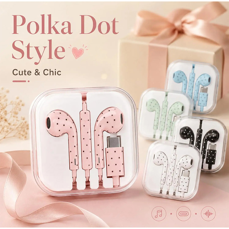 폴카 도트 스타 패턴의 인이어 이어폰, 타입-C 유선  - Usb C Earphone 리뷰 및 가격