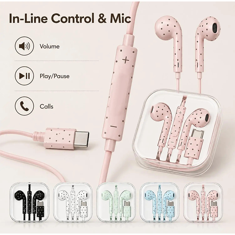 폴카 도트 스타 패턴의 인이어 이어폰, 타입-C 유선  - Usb C Earphone 리뷰 및 가격